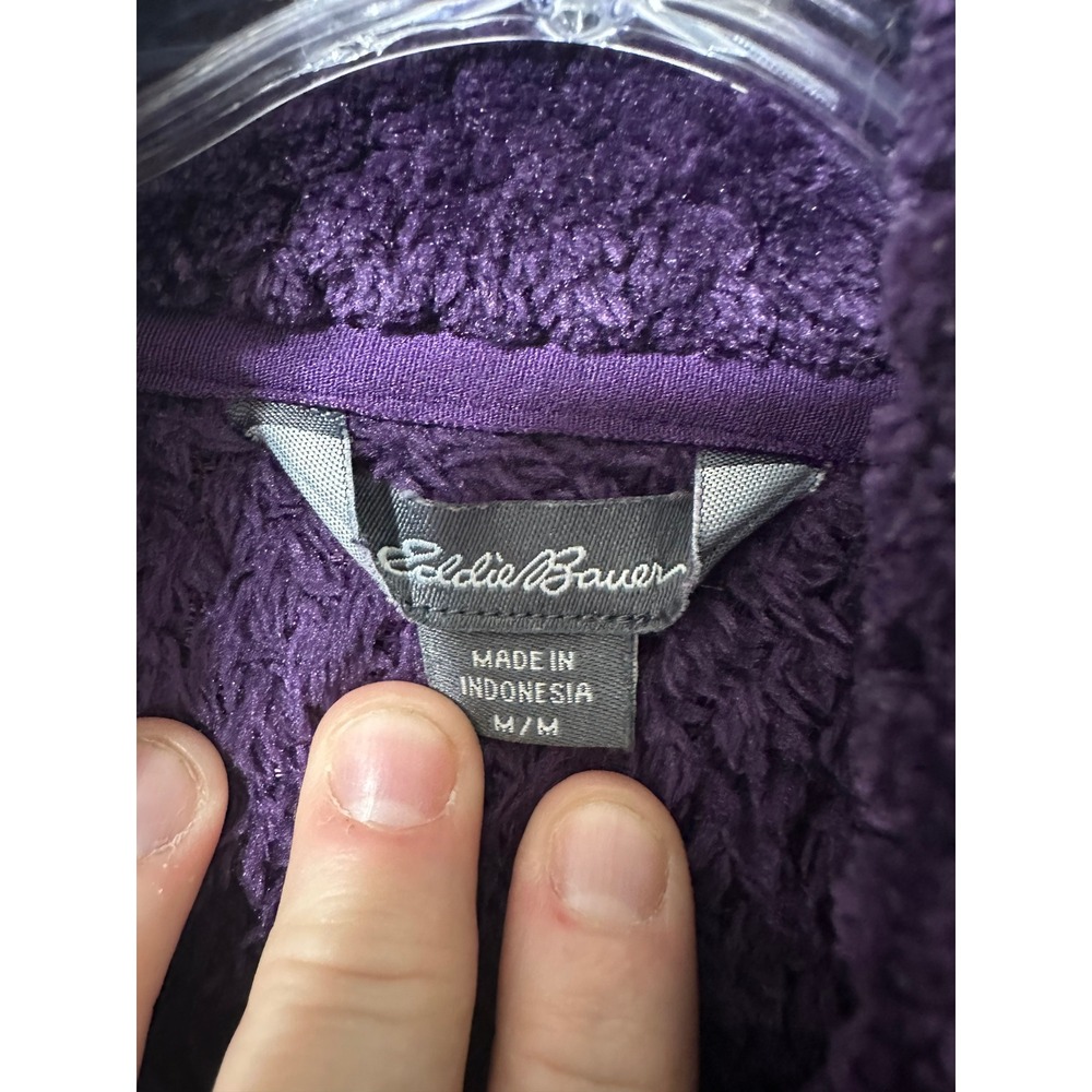 Eddie Bauer Fleece Pullover Womens Medium Purple Snap Neck Honeycomb Textured - Picture 5 of 6